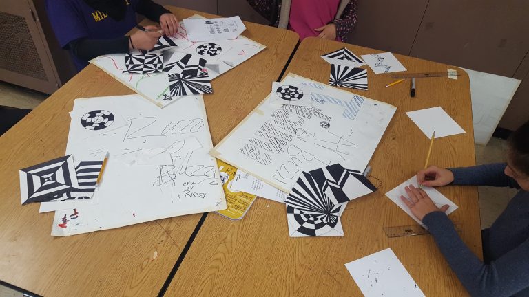 8th Grade Art Students at Woodworth practice “Op-Art”