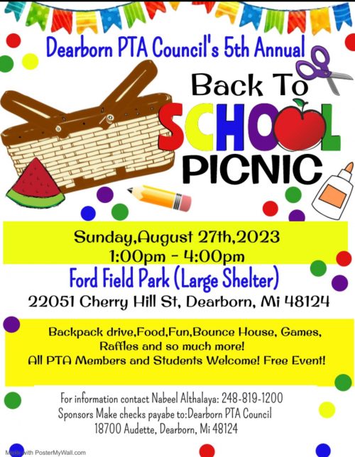 Flyer for Dearborn PTA Council back to school picnic