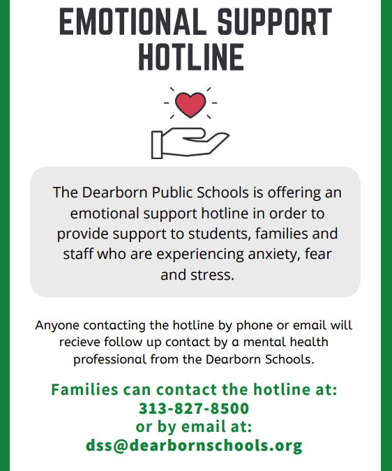 Dearborn Schools Emotional Support Hotline